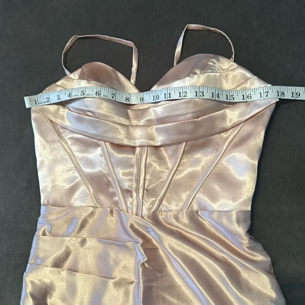Women Full Length Prom Party Dress CrissCross Straps Leg Slit Size 8 *READ FLAWS